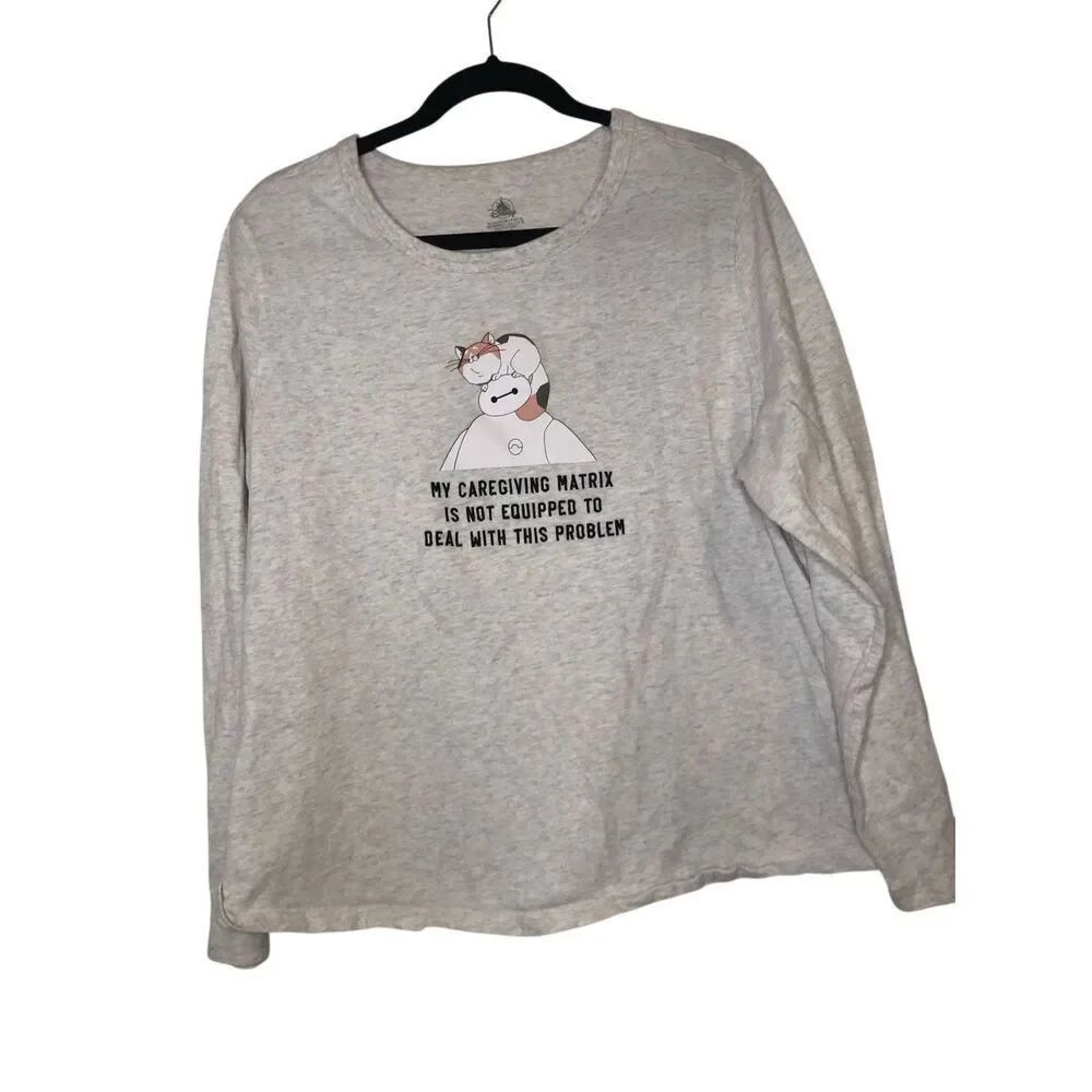 Disney Baymax "Big Hero 6" long-sleeve grey heather graphic t-shirt Mochi cat 1X